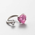 Silver horseshoe earring with pink heart crystal and white round gem in sparkling finish - Pink Heart & Clear Round (2#)