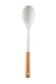 Single cream white silicone cooking spoon with ergonomic wooden handle and hanging hole - Small Spoon