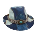 Cappello fedora denim per bambini con fascia etnica e fibbia in turchese - Taglia Bambini (52-54cm) / Stile Patchwork Denim Blu Reale