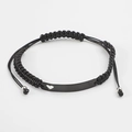 Adjustable black woven rope bracelet featuring a black metal bar with hollow heart cutout - Black (MP639)