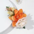 Bohemian floral hair comb featuring orange and white roses with green fabric leaves - FS24-1 Orange