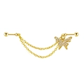Golden butterfly double piercing earring with chain and cubic zirconia stones - Rhinestone Pave Butterfly Style (24042701-3)