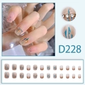 Long nude gradient press-on nails with royal blue lines and silver glitter rhinestones - Nude Pink Gradient Blue Lines Rhinestones (D228)