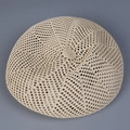 Detailed top view of beige crochet knit beret showcasing hollow breathable mesh pattern - M / Beige