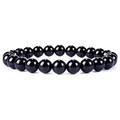 Polished 8mm black agate bead bracelet with elastic cord for men and women - Obsidian