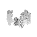 Silver vintage flower cuff bracelet featuring 5-petal blossoms with brushed texture - Silver Five Flowers