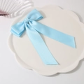 Light blue double-layered cotton bow hair clip on white petal tray for women - Blue