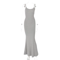Detailed view of grey bodycon maxi dress with spaghetti straps and fishtail hem design - S / Gray