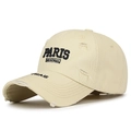 Beige baseballpet in distressed-stijl met Paris-borduurwerk en gerafelde rand - Verstelbaar / Beige