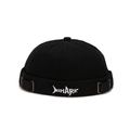 Black cotton Miki hat with white Shark embroidery and adjustable metal buckle strap - Adjustable / Black