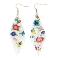 Orecchini bohémien fatti a mano con perline e motivi floreali geometrici colorati - Bianco Floreale Multicolore (MG-E220010A)