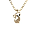 Schicke Goldkette mit Katzenanhänger, schwarzen Edelsteinaugen und Zirkonia - Schwarzes Auge