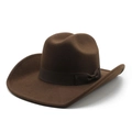 Detail van een donkerbruine vilten cowboyhoed met een klassieke strikversiering - M (56-58cm) / koffiekleur