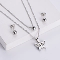 Silver stainless steel jewelry set featuring a butterfly pendant necklace and ball earrings - Necklace + Earrings Set / Silver (Steel)
