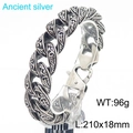 Herren Armband aus antikem Silber Edelstahl mit schweren Gliedern und Gravuren - A-Stil Altsilber (KB185244-KJX=21cm)