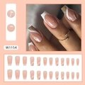 Long ballet French press-on nails with white curves and gold glitter in 24-piece set - White Gold Ripple (W1154)