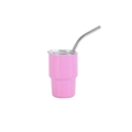 3oz pink stainless steel mini tumbler with clear lid and curved metal straw - Pink Purple