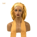 Elastic wide-band satin bonnet with long ties in gold finish for hair care - Extra Large / Gold