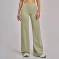 High-waisted wide-leg athletic yoga pants in sage green with tummy control waistband - Moss Green