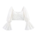 Elegantes weißes Crop-Top mit quadratischem Ausschnitt, ausgestellten Ärmeln und Jacquard - S / Weiß
