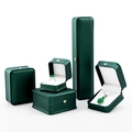 Elegant dark green leather jewelry gift box set with golden crown logo and white lining - Ring Box / Antique Green