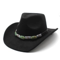 Detail of western wool felt hat with ethnic patterned band and marble bead accents - M(56-58cm) / Black