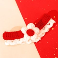 Red and white handmade knitted Christmas pet collar with flower and lace trim - Red Cream Puff-L / Neck 30-35cm