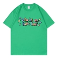 Grasgrünes Baumwoll-T-Shirt mit Rundhalsausschnitt und 'Who let me have fun?' Print - Grün