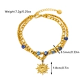Detail view of double-layer gold chain bracelet with blue beads and sun pendant measurements - Sun Pendant & Blue Beads Style (手链01)