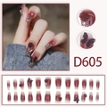 Elegant wine red gradient press-on nails with 3D rose and butterfly accents, 24pcs - Wine Red Gradient 3D Floral Butterfly Style (D605) / 24 Pcs/Set