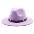 Purple wool fedora hat featuring a black leather band with silver star metal studs - Taro Purple