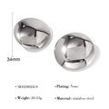 Polished silver stainless steel heart geometric stud earrings in 34mm size - Round Silver Style (SE010018-S)