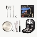 Camping stainless steel cutlery set with plates and case for 2 people - [Standard] Silver 10-Piece Box Set