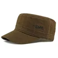 Gorra militar de algodón lavado color canela con bordado lateral y costuras reforzadas - Verde Militar