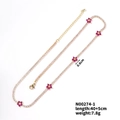 Detail view of gold flower necklace with white rhinestones and pink floral charms - Gold - Pink Flower