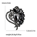 Fashion heart crystal brooch with teardrop gemstone and white background measurement - Gunmetal