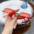 Frameless square sunglasses with gradient red lenses and gold metal temples - 1607 Double Red Gradient