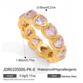 Golden stainless steel eternity ring with pink heart-shaped zircons in a full band design - Heart Style (JDR0105006-PK-8) / Pink