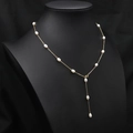 Elegant Y-shaped gold chain sweater necklace with white freshwater pearls for women - Simple Adjustable Copper Necklace