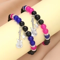 Chic beaded heart bracelet set with guitar and star charms in pink and blue - Guitar & Star Beaded Style (5952501)