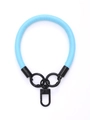 Blue leather wrist lanyard with black metal circular ring and swivel clip clasp detail - Blue Round