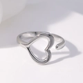 Minimalist adjustable stainless steel open ring with hollow heart design in silver finish - Silver Smooth Heart Style (JR063)