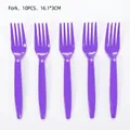 Set di 10 forchette di plastica viola usa e getta per decorazioni festa neon - Forchette di plastica viola