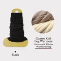 Knitted black leg warmers with chunky cable texture and ribbed cuffs for autumn winter - One Size / Black