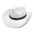 Classic white wool felt western cowboy hat with black leather band and metal buckle - White