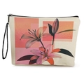 Borsa cosmetica in tela floreale con stampa di gigli, cerniera e cinturino da polso - 17*25cm (Con Fettuccia) / Giglio e Geometrico (Stile 3)
