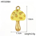 Yellow enamel mushroom pendant with gold dots and metal stem measuring 1.8cm by 1.1cm - Yellow