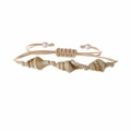Detail of hand-woven shell bracelet with natural conch beads and adjustable cord - Light Beige