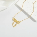 French vintage 14K gold plated bow pendant necklace with shiny zircons on silk background - Butterfly Style / Gold