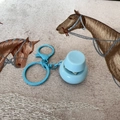 Blue fidget clicker keychain with round button and metal ring on fabric background - Round Key With Light / Blue